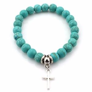 Turquoise Beaded Bracelet with Cross Charm